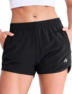 Womens Elastic Waist 3" Running Shorts Dry Fit Zip PocketsMesh Lined Workout ... - Picture 1 of 6