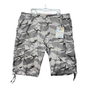 NWT Plugg Cargo Shorts Men 44 Utility Gray Camo Messenger Cotton Camping Pockets - Picture 1 of 15
