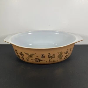 Vintage Pyrex Glass 045 2 1/2 qt Early American Oval Casserole Handled Dish - Picture 1 of 8