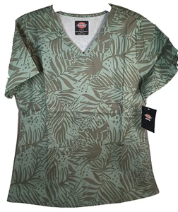 Dickies Scrub Green Palm Leaves Shoulder Badge Loop Medium New - Picture 1 of 10