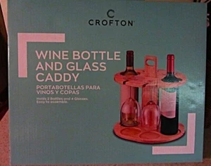 Crofton (2) Weinflasche & (4) Weinglas Caddy Halter Holz mit Griff Neu in Box - Bild 1 von 2