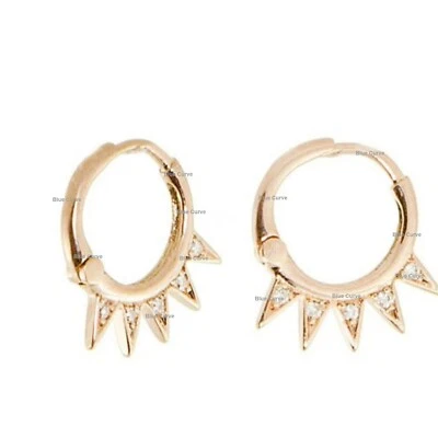 Natural Diamond Spike Hoop Earrings Women's Gift Jewelry In 14k Solid Rose Gold - Image 1 of 3