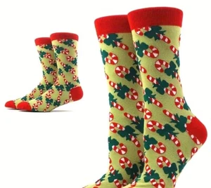 Christmas Green Candy cane Socks US Size Men 8-12 BRAND NEW! - Picture 1 of 1