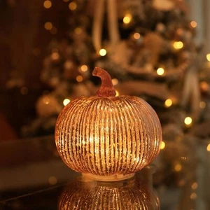 Thanksgiving Decorative Pumpkins-Mercury Glass Light up with Timer Centerpieces - Picture 1 of 6