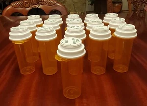Lot of 16 Empty Amber Prescription RX Pill Plastic Bottles Vials Crafts Hobbies - Picture 1 of 5