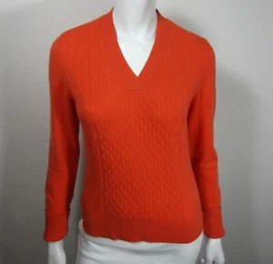 Classiques Entier V neck Long Sleeve Sweater S Small Solid Orange Cabled 052 - Picture 1 of 11