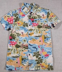 Disney Store Mickey & Friends Hawaiian Shirt Kids Sz 9/10 AOP Beach Vacation - Picture 1 of 8