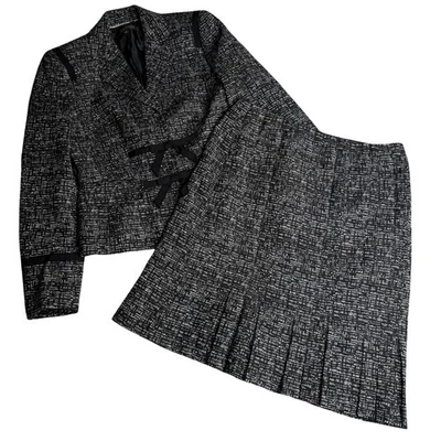 Anne Klein Твидовая Юбка Костюм Бант Детальная Куртка и Плиссированная Юбка Размер 4 - Изображение 1 из 4