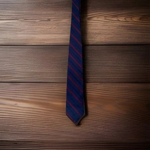 Brooks Brothers Silk Necktie Striped Classic Business Career Navy Red USA Made - Picture 1 of 4