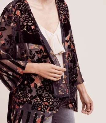Urban Outfitters Kimono Talla Única Negro Terciopelo Burnout Capricho Hadas Chal Foto 1 de 4