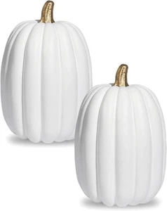 8.5 Inch Large White Pumpkins for Decorating - 2PCS Big Foam Decorative Pumpkin - Picture 1 of 6
