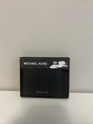 Cartera Michael Kors Jet Set Hombre Delgada Doble Plegable Cuero Negra NUEVA Foto 1 de 3