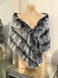 Marle Grey Faux Fur Shawl Evening Fancy Dress 1920s Great Gatsby Shoulder Wrap - Picture 1 of 11