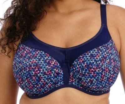 Sujetador deportivo Elomi Energize Navy Geo Ultimate Support azul rosa 42J. Foto 1 de 4