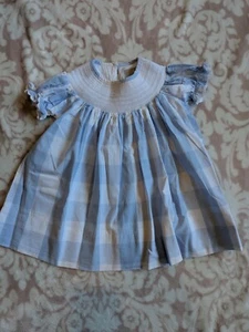 Lil Cactus Smocked Blue Plaid Infant Dress Size 6-12 Months - Picture 1 of 8