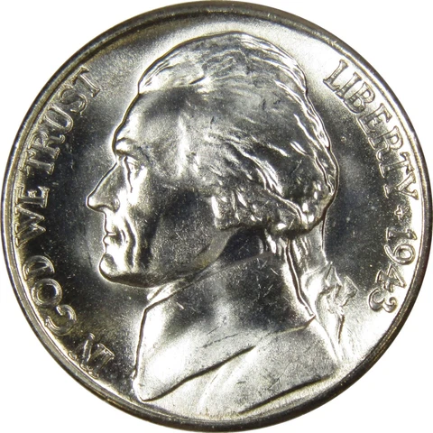 1943 S Jefferson Wartime Nickel BU Uncirculated Mint State 35% Silver 5c US Coin Cover