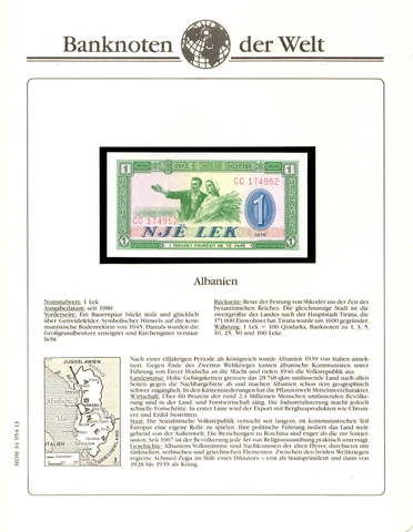 Banknotes of World  Albania 1 Lek 1976 P-40 UNC Prefix CC Cover