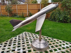 A Large Vintage Heavy Aluminium Metal Model Jet Plane on Stand 15 Inches high. - Picture 1 of 15