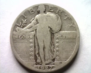 1927 STANDING LIBERTY QUARTER GOOD+ G+ CLASHED DIE OBVERSE NICE ORIGINAL COIN - Picture 1 of 2