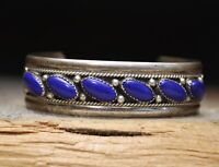 Vintage Native American Navajo Lapis Sterling Silver Cuff Bracelet 