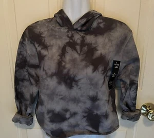 Kids' Fleece Cropped Raw Edge Boxy Hoodie - Art Class Charcoal Gray L (10-12) - Picture 1 of 5