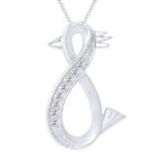 Bird Fity Pendant Necklace Natural Diamond 14K White Gold Plated Sterlg 18"