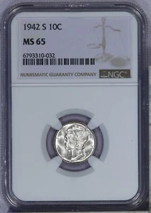 1942-S Mercury Dime 10c NGC MS65 - Picture 1 of 2