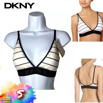 NUEVO CON ETIQUETAS DKNY Para mujeres S Ropa ligera sin costuras Logo acanalado Bralette elástico DK4026 Blanco Foto 1 de 4