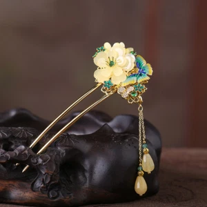 Women Elegant Flower Butterfly Removable Tassel Hairpin Hair Stick Step Shake - Picture 1 of 4