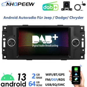 DAB+ Carplay 2+64GB Android 13 Radio Für Jeep Dodge Chrysler mit NAVI BT Kamera - Bild 1 von 10