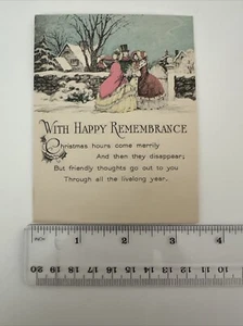 Tarjeta de Navidad victoriana vintage - Pareja caminando afuera en casas de nieve - Imagen 1 de 2