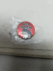 VINTAGE 80's EDDIE METAL IRON MAIDEN PIN Enamel vtg logo 1980s button Heavy red - Picture 1 of 5