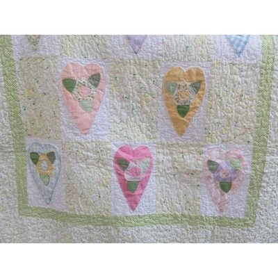 Handmade Patchwork Heart Quilt Baby Blanket Nursery Decor 36" x 50" - Image 1 of 4