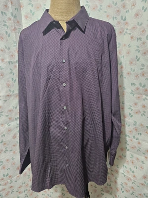 APT. 9, MEN'S NEW PURPLE/GRAY COTTON LONG SLEEVED GEO DRESS SHIRT SIZE3XB - Image 1 of 4
