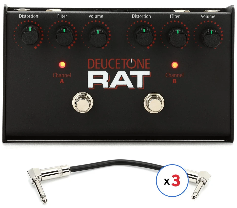 Pedal Pro Co Deucetone RAT doble distorsión/fuzz/overdrive con 3 cables de conexión Foto 1 de 1