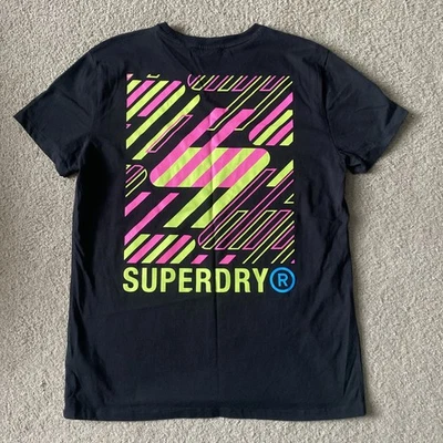 Men’s Superdry T-shirt Size L Black & Neon - Image 1 of 4