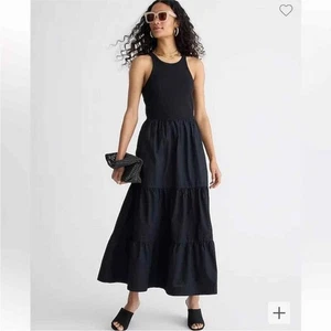 J.Crew Womens Vintage Rib High Neck Cutaway Tank Dress Poplin Skirt Black S - Picture 1 of 8
