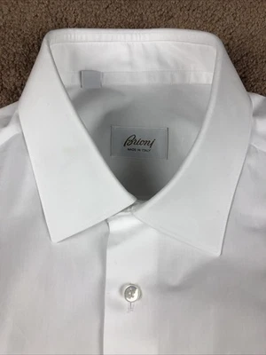Camicia elegante Brioni bianca tinta unita con polsini francesi taglia 16,5 - Immagine 1 di 4