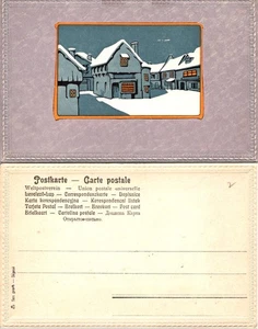 Postcard of Snowy Village Scene with Scandinavian Style Buildings - Picture 1 of 1