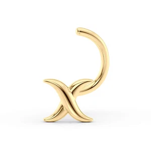 14K Yellow Gold Curved X Nose Stud Fine Jewelry For Women Rare Gift For Her - Picture 1 of 6