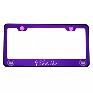 Laser Engraved Cadillac Blue Purple Chrome License Plate Frame Stainless Steel - Bild 1 von 10