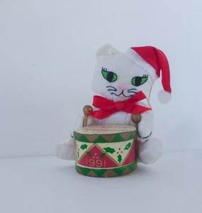 VTG 1991 Fancy Feast Cat Food Christmas Ornament Series By Russ Drum and hat - Picture 1 of 6