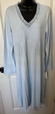 NUEVO CON ETIQUETAS $68 DONNA NADEAU VESTIDO DE PLACER VESTIDO PIJAMA PIJAMA BAMBÚ SUAVE AZUL ENCAJE ECO Foto 1 de 4