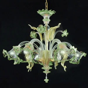 Ca' venier lustre en verre de Murano 5 lumières cristal or vert - Imagen 1 de 1