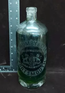 Antique C.MUMBY & Co.Ld.Portsmouth Etched Glass Bottle 9 3/4" Bottle - Picture 1 of 14