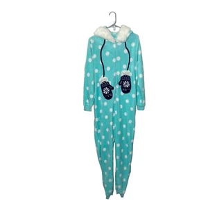 Secret Treasures Light Blue White Polka Dot Mitten Print Full Pajamas Zipper XL - Picture 1 of 7