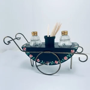 Carrito de flores de colección lindo vidrio salero y pimentero soporte para palillo de dientes con ruedas - Imagen 1 de 5