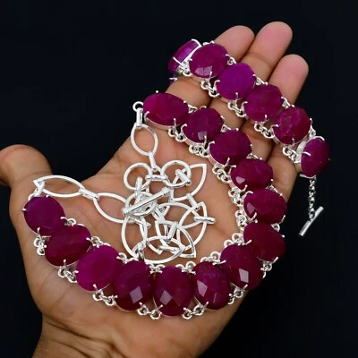 Kashmir Rubino Laboratrio Fatto Gemma Collana e Bracciale 925 Argento Regali - Immagine 1 di 4