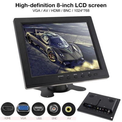 8 Inch Security Monitor TFT LCD Color Car Monitor Mini TV Computer VGA HDMI USB - Image 1 of 4