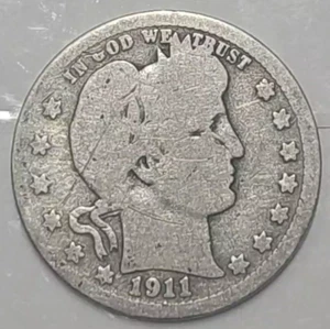 1911-P Barber Quarter • 90% Silver • Circulated U.S. Coin - Picture 1 of 2